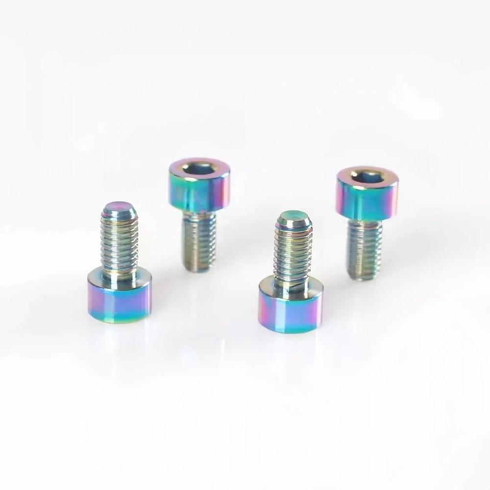 4-Pack Rainbow Titanium Water Bottle Cage Bolts - M5x12mm With Washer, 6AL/4V Alloy